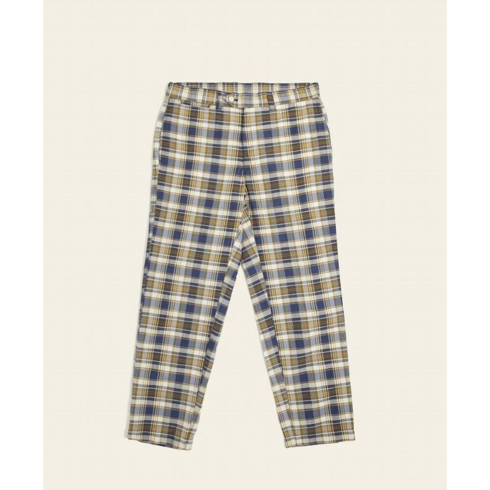 NEW ORIGINAL MADRAS TRADING COMPANY men's madras summer trouser in navy/tan/natu